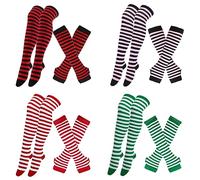 4 paia di calze da donna a righe sopra il ginocchio, calze lunghe a maglia, senza dita, calze a righe, calze per gambe e cosce, per ragazze e feste