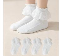 4 paia di calzini alla caviglia con decorazione floreale e pizzo per bambini e bambine 8-12Y,1-3Y,4-6Y,6-8 anniColore unicoTessuto