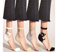 4 Paia Di Calzini Carini Con Stampa Di Gatti Dei Cartoni Animati - Design Trasparente Sottile A Mezza Gamba Con Simpatiche Illustrazioni Di Gatti, Bianchi, Beige, Grigi E Neri - Perfetti Per L'uso Quo