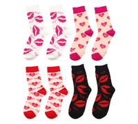4 Paia Di Calzini Di Cotone Comodi E Traspiranti, Stampe Amorevoli E Avide, Calze Casuali Semplici E Alla Moda, Carine Per Ragazze E Accessori Di Abbigliamento Interessanti.