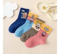 4 paia di calzini personalizzati alla caviglia, in stile sportivo, con motivo jacquard carino e colorato di SpongeBob, adatti per tutte le stagioni, taglia europea/americana, comodi, traspiranti, dure