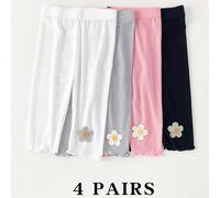 4 paia di collant a sette punti per bambine, leggings in seta ghiacciata, adatti per l'estate, freschi e confortevoli, decorati con graziosi fiori. S(1-2 anni),M(2-4 anni),L(4-6 anni),XL(6-8 anni)Pian