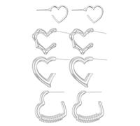 4 paia di eleganti orecchini a forma di cuore con cerchio, alla moda, da donna, gioielli alla moda, regalo per ragazze, Taglia unica, come descritto