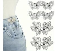 4 paia di fermagli regolabili per bottoni in denim, fermacravatta in metallo a farfalla per jeans larghi, non c'è bisogno di cucire o restringere i pantaloni taglia-butterfly1