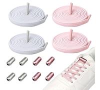 4 paia di lacci piatti senza legatura, senza abrasioni, lacci elasticizzati, con sistema di allacciatura rapida, lacci di ricambio per scarpe da corsa, scarpe sportive (bianco+rosa)