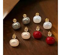4 Paia Di Orecchini A Bottone Eleganti E Minimalisti Con Geometrie Quadrate E Perle Finte In Rosso, Bianco, Grigio, Champagne, Adatti Per Uso Quotidiano, Festività, Matrimoni E Feste Delle Donne Tagli