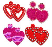 4 paia di orecchini a forma di cuore con perline per San Valentino, da donna, realizzati a mano, orecchini pendenti con perline, orecchini per feste di San Valentino, accessori per regali di San