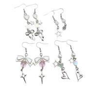 4 paia di orecchini a forma di fiocco/stella/orecchio del cuore a goccia, orecchini alla moda, decorazioni alla moda, gioielli per feste da donna
