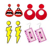 4 paia di orecchini al neon, orecchini vintage, gioielli da donna, orecchini esagerati, orecchini anni '80, orecchini colorati, orecchini di dichiarazione creativa, orecchini per feste