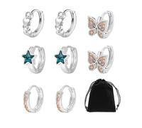 4 paia di orecchini con strass con 1 custodia, accessori alla moda e versatili, set di orecchini da donna, orecchini semplici ed eleganti, graziosi orecchini con zirconi (4 stili), 1,4 * 1,2 cm, Lega,