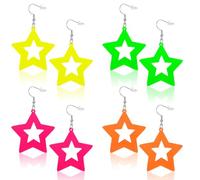 4 paia di orecchini da donna al neon anni '80 e '90, orecchini retrò colorati a forma di stella, che si illuminano al buio, gioielli al neon color caramella per feste in costume anni '80 e '90