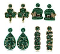 4 paia di orecchini da donna per il giorno di San Patrizio, orecchini a forma di trifoglio con perline e foglia verde fortunata, orecchini pendenti a forma di cappello a cilindro, accessori per le