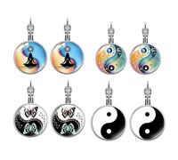 4 paia di orecchini rotondi Yin Yang in cristallo con clip per orecchio francese D, gioielli da donna per yoga, meditazione armonia