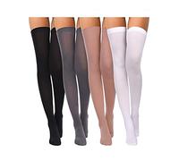 4 Paia Donne di Calze Autoreggenti in Seta Calze di Nylon per Donne Halloween Cosplay Accessorio Costume Festa (Nero, Bianco, Colore di Pelle, Grigio, M)