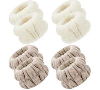 4 Paia Fasce da Polso per la Spa Polsini per Skincare Lavare il Viso Asciugamani da Polso Braccialetti per Lavaggio da Donna Prevenire Fuoriuscita di Liquidi (Beige, Cachi, Stile Classico)