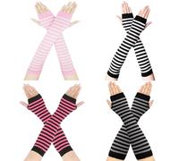 4 Paia Guanti Lunghi a Righe da Donna, Guanti Senza Dita Donna, Maniche a Braccio Righe Scaldabracci, Adatto per Fare Shopping, Andare a Scuola, Fare Escursioni,Ballare o Portare a Spasso il Cane
