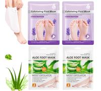4 Paia Maschera Piedi Esfoliante e Idratante, Trattamento Peeling Piedi con Lavanda e Aloe Vera per Piedi Secchi, Calzini Esfolianti per Rimozione Pelle Morta e Calli, Donna e Uomo