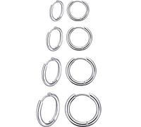 4 Paia Orecchini a Cerchio in Acciaio Inossidabile Piccoli Orecchini a Cerchio Cartilagineo Anelli per Labbra Naso per Uomini e Donne (8 mm, 10 mm, 12 mm, 14 mm, Colore Acciaio)