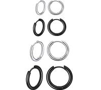 4 Paia Orecchini a Cerchio in Acciaio Inossidabile Piccoli Orecchini a Cerchio Cartilagineo Anelli per Labbra Naso per Uomini e Donne (8 mm, 10 mm, 12 mm, 14 mm, Colore Acciaio, Nero)