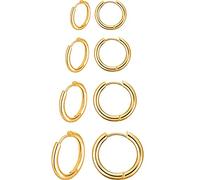 4 Paia Orecchini a Cerchio in Acciaio Inossidabile Piccoli Orecchini a Cerchio Cartilagineo Anelli per Labbra Naso per Uomini e Donne (12 mm, 14 mm, 16 mm, 18 mm, Oro)
