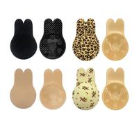 4 Paia Reggiseno Coniglio Invisibile in Silicone Adesivo Push Donna Riutilizzabile Coppa del Reggiseno rialzata Copertura del capezzolo, Adesivi per il petto con orecchie da coniglio tirabili