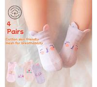 4 paia/set Calzini in cotone per bebè/neonati con design carino di facce e orecchie di animali, ideali per le uscite 0-3M,1-3Y,3-12MBlocchi di colore,GraficoCotone