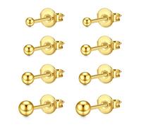 4 Paio Orecchini Stud Set 3-6mm palla Orecchini oro, 20G chirurgico in acciaio medico Stud orecchini cartilagine per le donne e gli uomini gioielli piercing multipli
