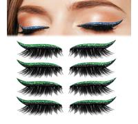 4 Pair Lazy Eye Shadow Eyelash Patch, 2-in-1 Reusable Eye Makeup Stickers with False Lashes & Shadow, Natural Waterproof Eyeshadow Eyelashes Makeup Stickers (Green)