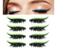 4 Pair Lazy Eye Shadow Eyelash Patch, 2-in-1 Reusable Eye Makeup Stickers with False Lashes & Shadow, Natural Waterproof Eyeshadow Eyelashes Makeup Stickers (Green B)