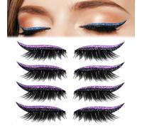 4 Pair Lazy Eye Shadow Eyelash Patch, 2-in-1 Reusable Eye Makeup Stickers with False Lashes & Shadow, Natural Waterproof Eyeshadow Eyelashes Makeup Stickers (Purple)