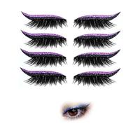 4 Pairs Reusable Eyeliner And Eyelash Stickers, Glitter Shiny Eyeliner Stickers, Easy To Use Thick Long False Eyelashes, Self-Adhesive Eyelashes Instant Eyeshadow Tape Stickers (Black)
