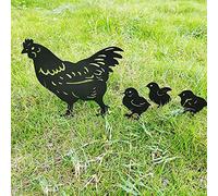 4 pali in metallo da giardino a forma di pollo, cavità ornamentali da giardino, accessori decorativi per esterni e ornamenti per prato, pali ornamentali da giardinaggio per la decorazione (nero)