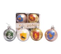 4 Palline Albero Natale Harry Potter Casate Hogwarts Glitter 8cm Wizarding World