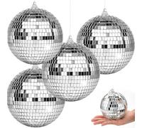 4 palline da discoteca da 10 cm, con anello sospeso, sfera da discoteca in argento, piccola sfera a specchio per albero di Natale, matrimonio, festa di compleanno