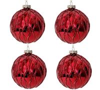 4 Palline in vetro soffiato rosse cm 10 decorazioni per albero di natale addobbi