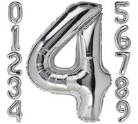 4 palloncini a forma di numero in argento da 101,6 cm, in Mylar per 4 anni, per feste di compleanno, anniversari, matrimoni, eventi, forniture