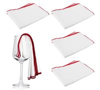 4 panni lucidanti per bicchieri da vino, 45 x 60 cm, in microfibra per vetro, riutilizzabili, in microfibra, senza aloni, bianchi, con bordo rosso