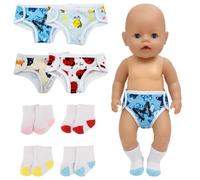 4 pannolini per bambole, 4 paia di calzini per bambole da 30-43 cm, accessori per bambole con motivi animali, riutilizzabili, pannolini per bambole da 30-43 cm, regali per bambini