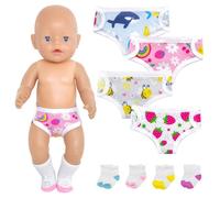 4 pannolini per bambole, 4 paia di calzini per bambole da 35-43 cm, accessori per bambole con motivi animali, riutilizzabili, pannolini per bambole da 35-43 cm, regali per bambini