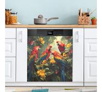 4 pappagalli di colore copertura per lavastoviglie per porta anteriore, grande metallo decorativo cucina lavastoviglie pannello decalcomania frigorifero adesivo decorativo magnetico 58 x 66 cm
