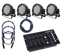 4 PAR LED Faro Faretti RGB 144 LED Strobo Wash Programmabile DMX Set Mixer Cavi
