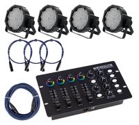 4 PAR LED Faro Faretti RGBW 144 LED Strobo Wash Programmabile DMX Set Mixer Cavi