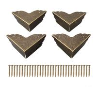 4 paraspigoli in ferro bronzo, con fissaggio a vite, protezioni angolari decorative antiche per scatole, armadi, tavoli e mobili per difendere gli angoli