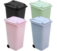 4 pattumiera da tavolo con coperchio, 1,2 l, in plastica, con coperchio basculante e ruote, mini pattumiera per ufficio, toelettatura, camera da letto