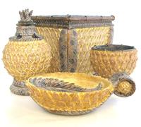 4 PC Set Marrone Ananas Decorazione Porta Spazzolino + Cotone Jar,Sapone Piatto+