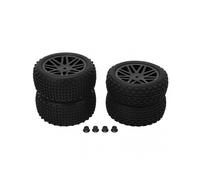 4 Pcs 1/10 RC Off Road Tires 2 Front 2 Rear Round Stud Type Skin V Hole Hub High Grip RC Car Wheels Black