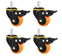 4 Pcs 2 Pollice Rotelle Girevoli M8/M10/M12 Barra Filettata Ruota In Poliuretan Ruote Per Mobili Ruote Di Industriali,Con Freno,Silenzioso, Per Mobili e Attrezzature Industriali (Arancia)(M10)