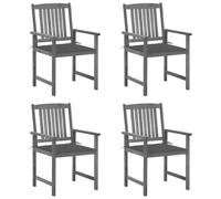 4 Pcs Acacia Wood Garden Chairs with Cushions, Grey Solid Wood Outdoor Dining Set for Patio, Terrace, Rustic Comfort Seating Furniture with Washable Polyester Covers, Supports 110kg per Seat