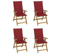 4 Pcs Acacia Wood Reclining Garden Chairs with Cushions, Adjustable Backrest Outdoor Lounge Chairs for Patio, Poolside, Foldable Comfortable Seating Set for Relaxing with Family and Friends
