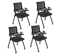 4 PCS Apilable Sala De Conferencias Sillas Con Ruedas, Silla De Oficina Plegable Con Flip-Up Tablet Brazo Apilable Rolling Sillas De Oficina Con Respaldo Ergonómico Asiento Para Sala De Formación